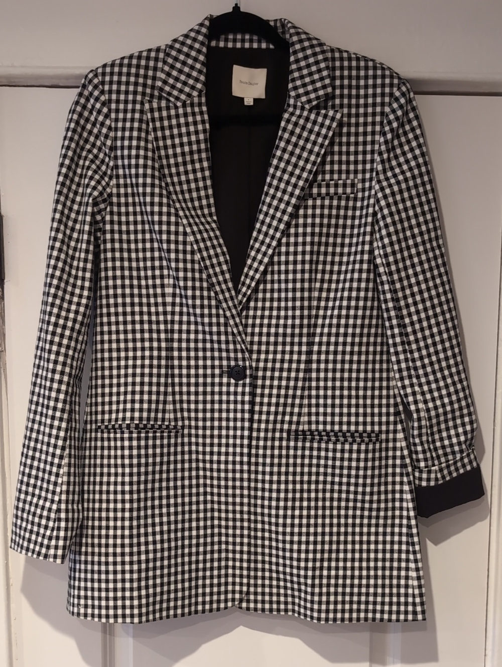 Favorite Daughter Gingham Single-Button Blazer Jacket - Black/White